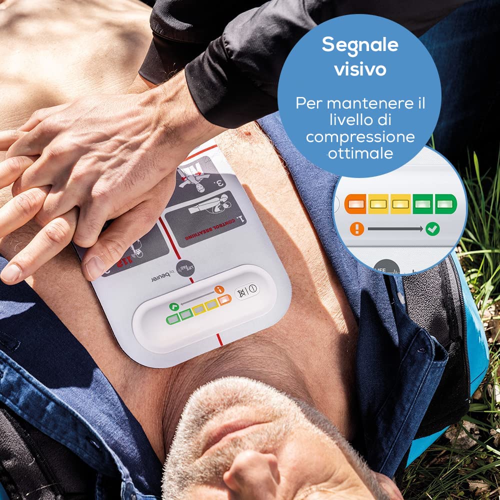 Beurer LifePad RH 112, Ausilio per la Rianimazione Cardiaca, Guida nel Modo Corretto le Manovre di Massaggio Cardiaco di Primo Soccorso, Indica la Frequenza e la Pressione per Compressioni Ottimali