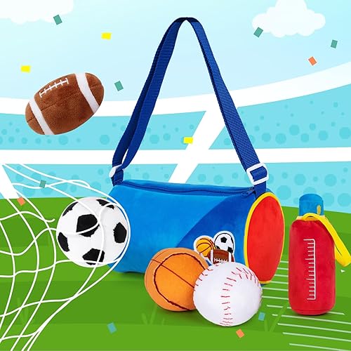 Miniatura 3 de OUOZZZ Juguetes deportivos para regalos para bebés, 6 piezas de peluche con chirriador y campana, juguetes sensoriales para regalos de cumpleaños