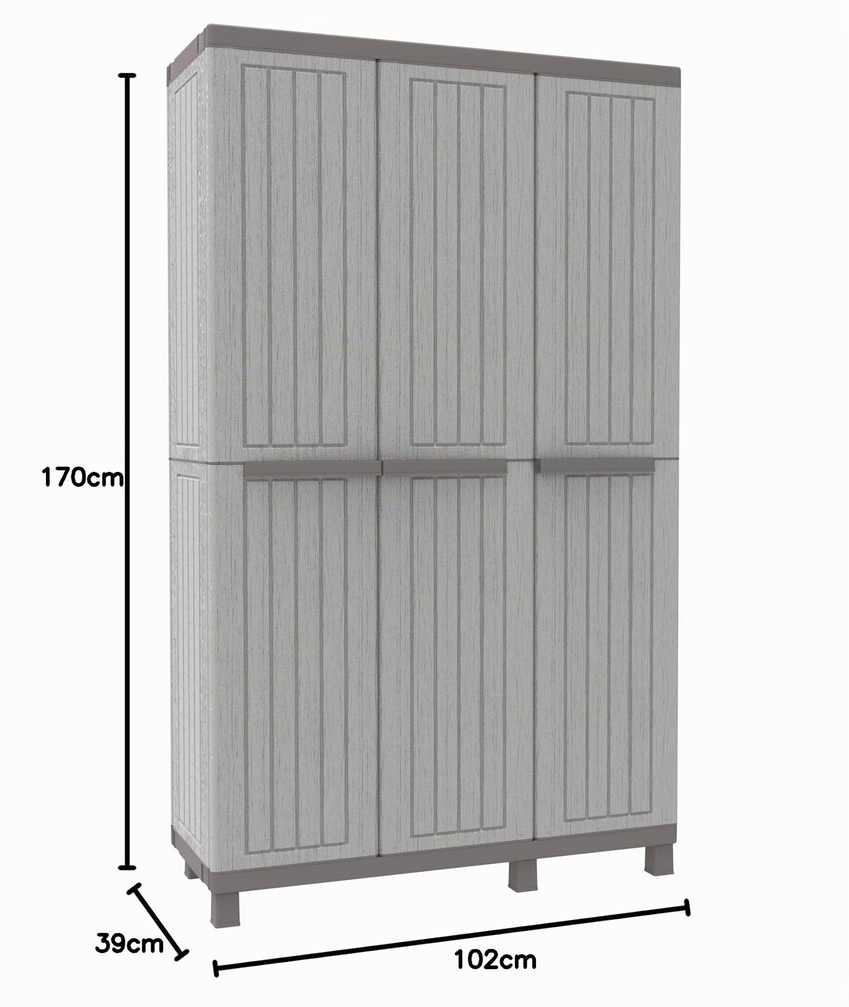 Terry - C-Wood 102a, Armoire à 3 portes Multifonction, Armoire à Balais Effet Bois, 2 Pièces Séparées, pour Intérieur et Extérieur Couvert, 102x39x170 cm
