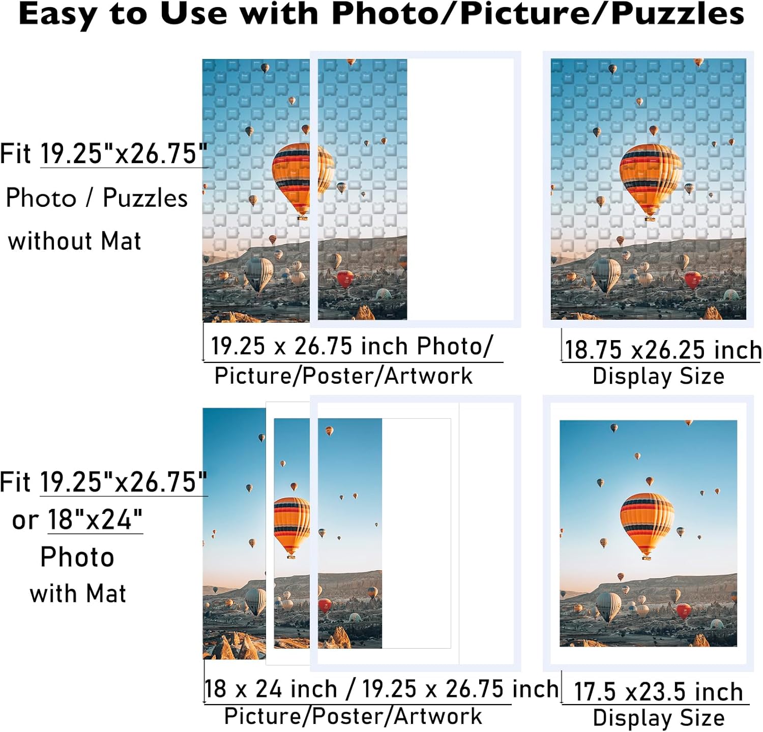 19.25x26.75 Puzzles Frame White, Display 18x24 with Mat or 19.25 x 26.75 without, Wall Hanging 19.25 by 26.75 Picture Frame for Poster Photo Canvas Picture Puzzles, White