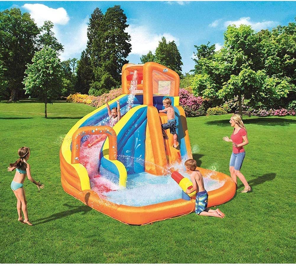 Castillo Hinchable, Castillo Hinchable de Tela Gruesa, casa Rebote Inflable Seguridad y Salud, Parque Infantil a Gran Escala con tobogán acuático Pistola Agua