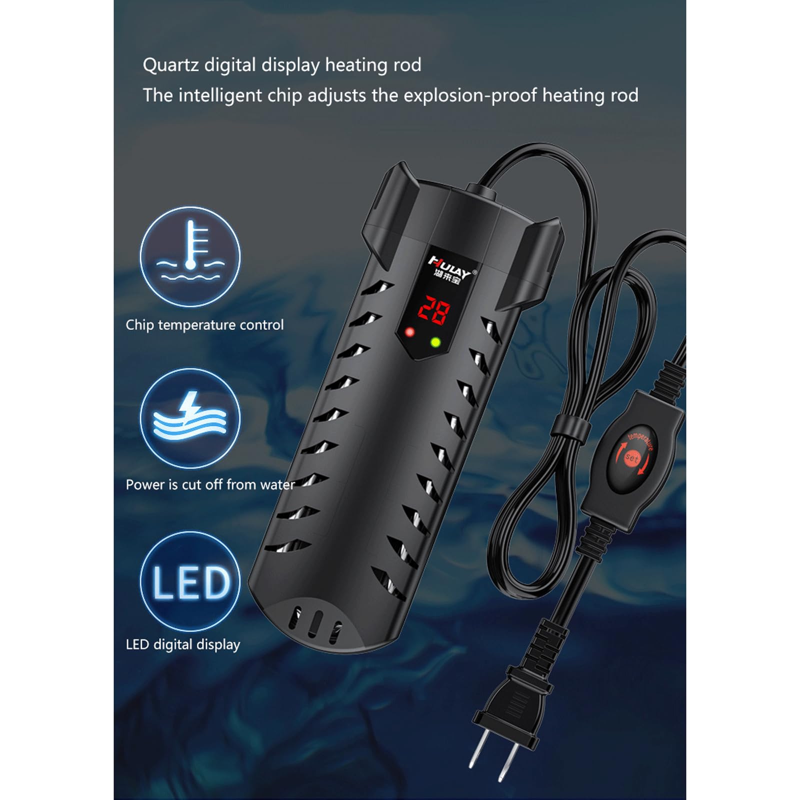 Asta riscaldante per Acquario con Controller di Controllo della Temperatura Esterno Spegnimento Automatico Adatto per riscaldatore per acquari da 300 Litri, 500 W (50 W)