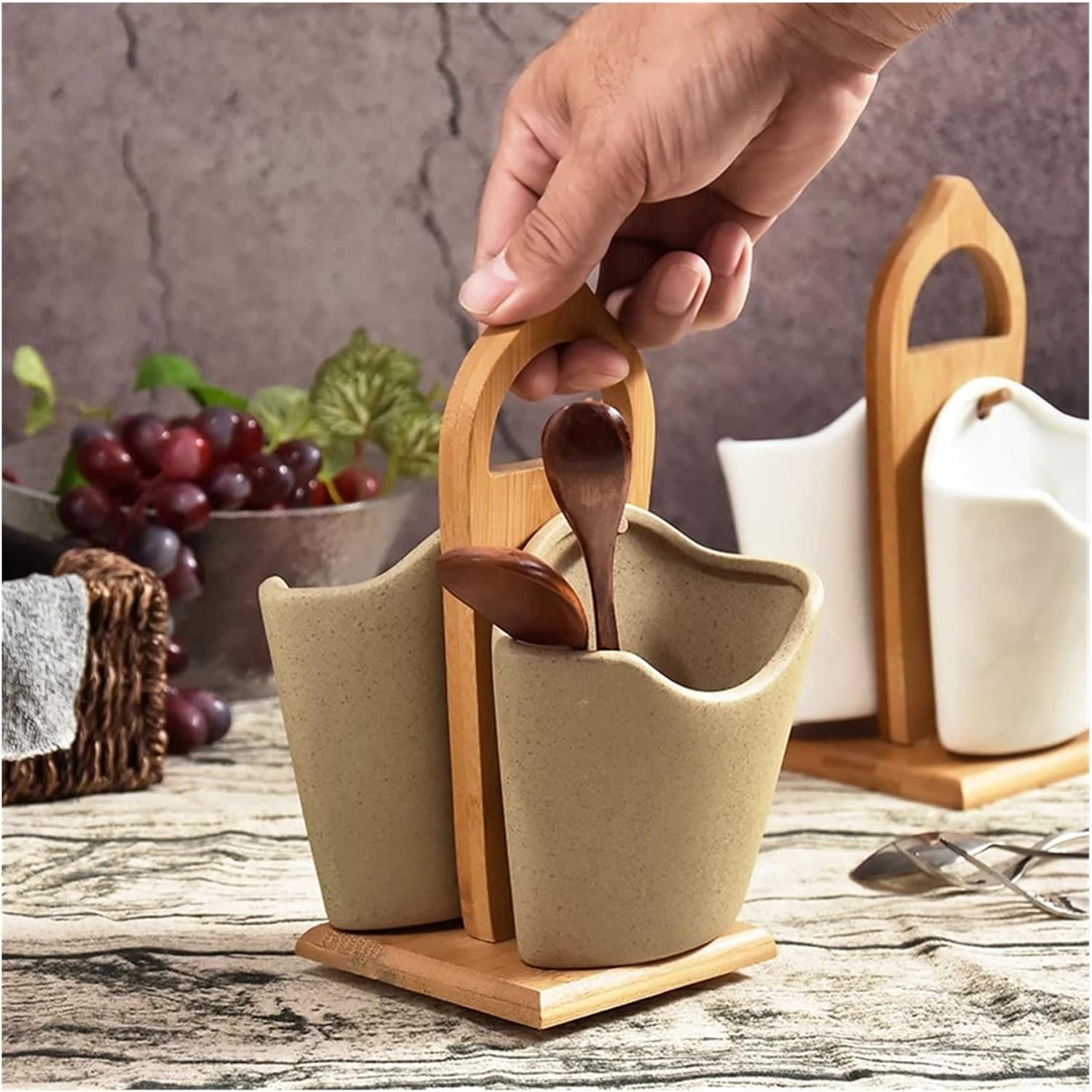 Wood Ceramic Chopstick Holder with Rackkitchen Storage Supplies Table Decoration(D)