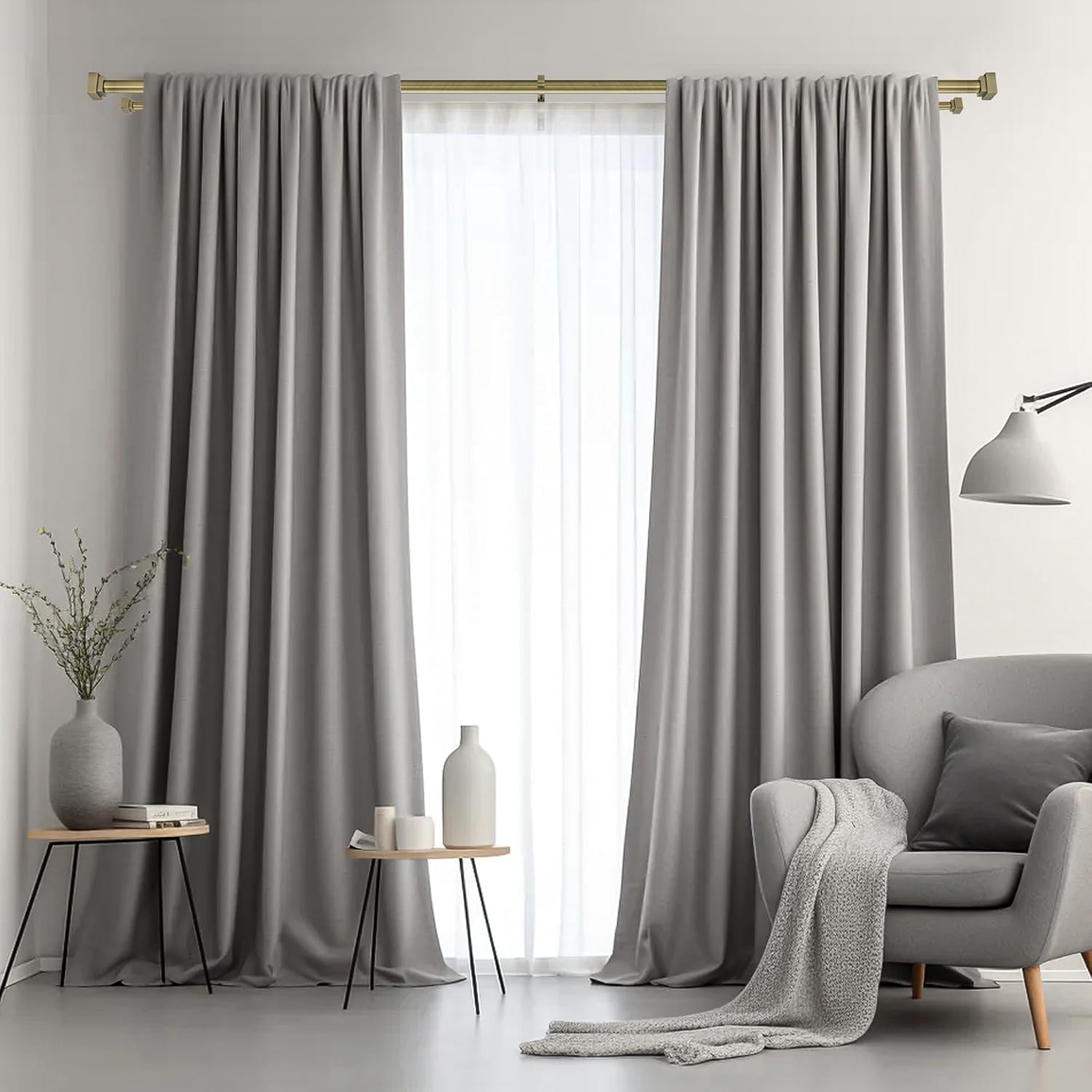 1 Inch Modern Double Window Curtain Rods,72-144 Inch Adjustable Telescoping Heavy Duty Stylish Drapery Rods Decorative Solid Square Finials for Dual Curtain Rod Window Treatment, Antique Bronze