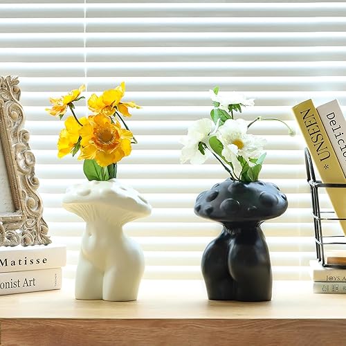 Miniatura 6 de GUGUGO Jarrón con forma de hongo para decoración, peculiar y divertida decoración bohemia para el hogar y el baño, jarrón de hongo para flores,