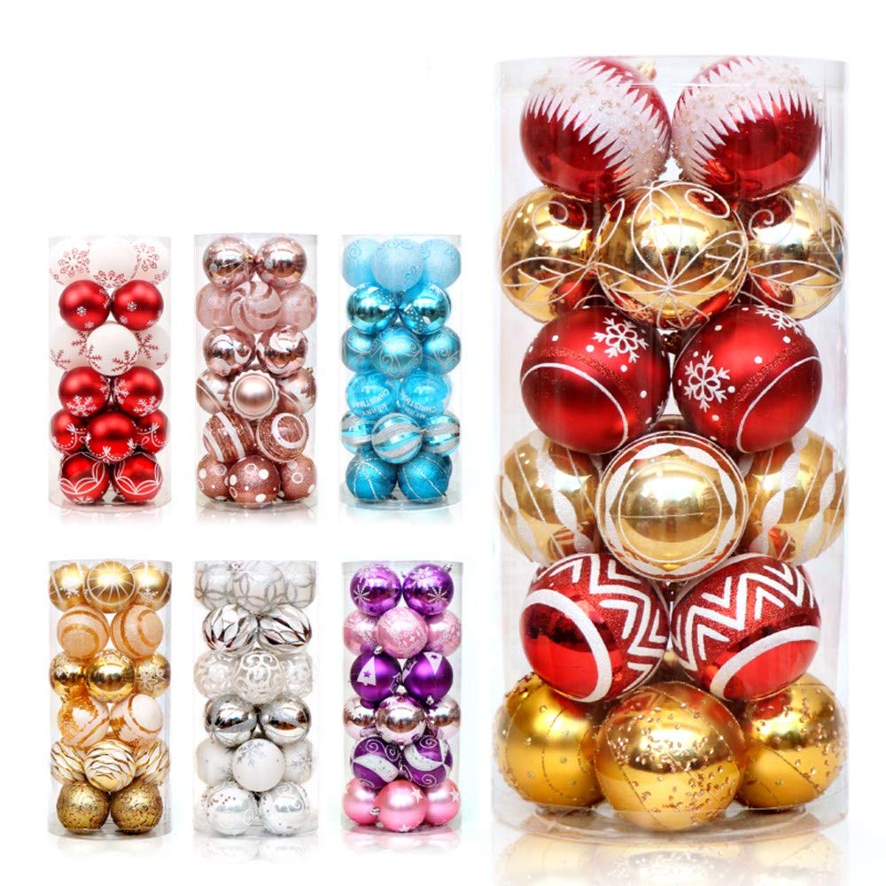24 Stück Weihnachtskugel-Ornamente, 6 cm, bruchsicher, bemalt, zum Aufhängen, Weihnachtsbaum-Dekorationsset für Urlaub, Hochzeit, Weihnachtsdekoration (Roségold)