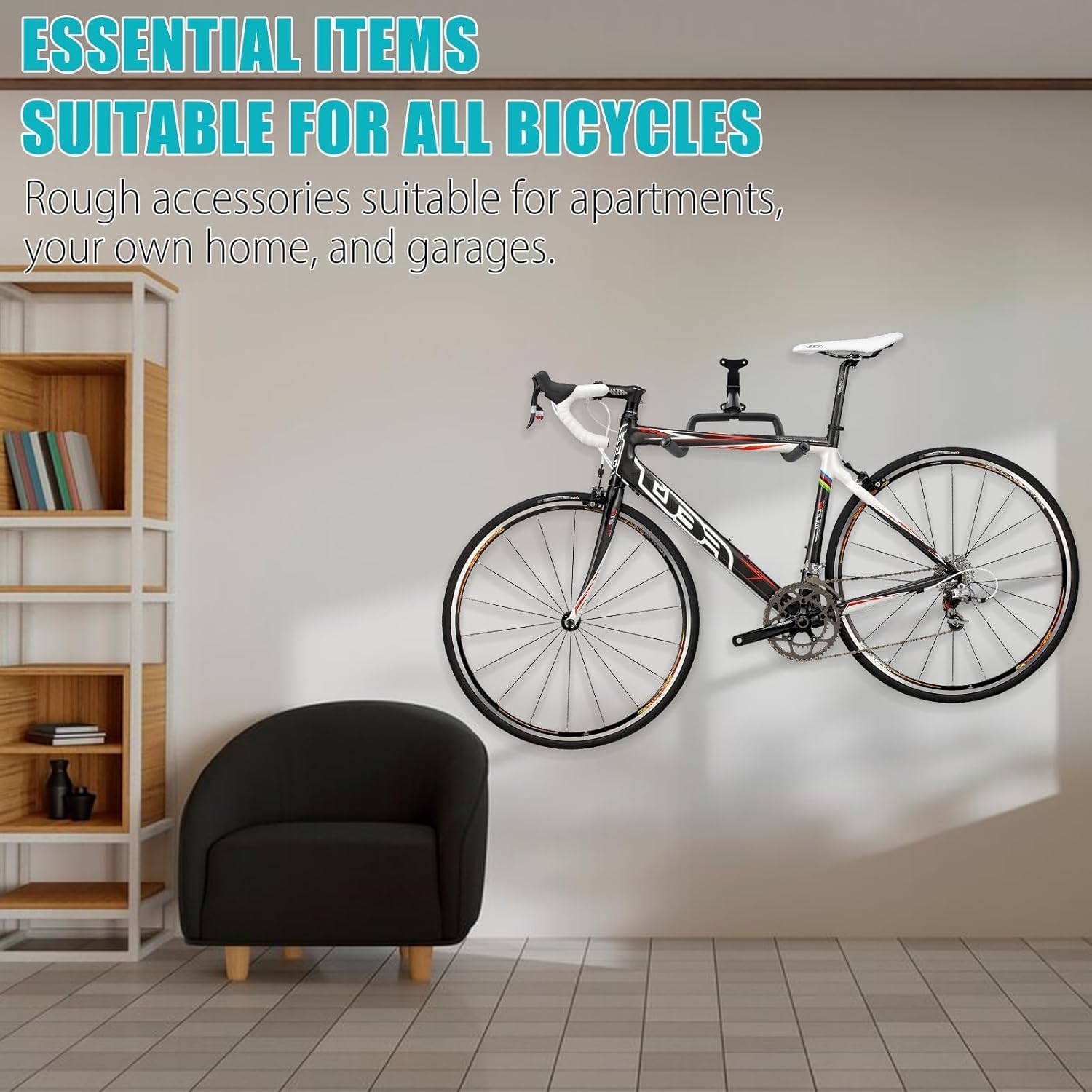Supporto Da Parete Pieghevole Per Bici, In Acciaio, Regolabile Da 22.6 A 31.8 Cm, Orizzontale, Salvaspazio