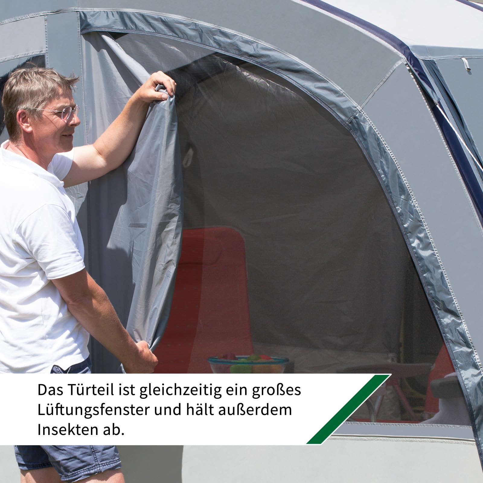 dwt Rapid Air II Busvorzelt, freistehend und aufblasbar, 340x240 cm, grau, Texolan 30, mit Vordach und Lüftungsfenstern