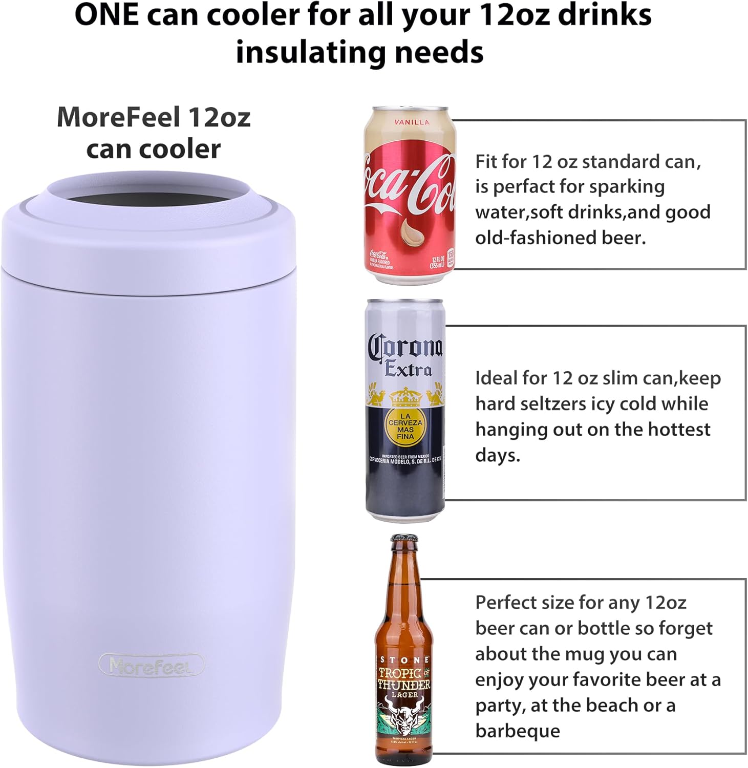 4-in-1 Skinny Can Cooler Double Wall Stainless Steel Insulated Can Holder,Can Coozie, Works With 12 Oz Slim Can,Standard Cans,Beer Bottles & As Pint Cups (Dusty Lavender) - Image 3