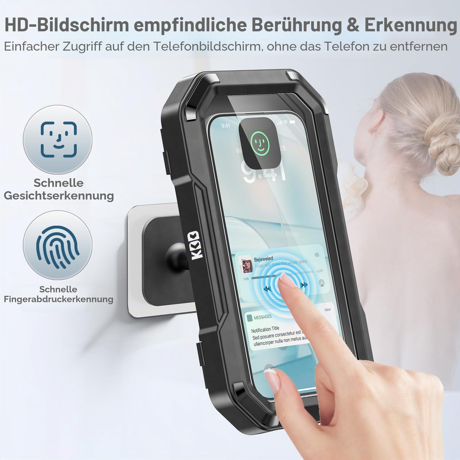 KDD Handyhalterung Dusche, Wasserdichter Handy Halter 360° Drehbar, Verstellbare Duschehalterung für Bad & Küche, Beschlagfreie Wandhalterung für 4-6.7“ Smartphone