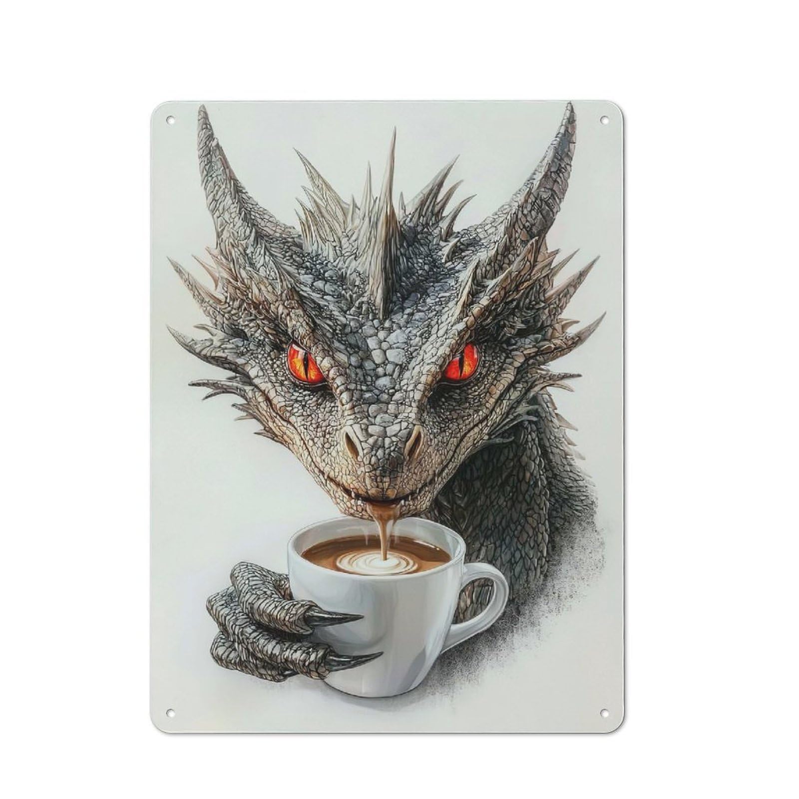 Junmoney Dragon Coffee Office Metal Sign With Design 40X30cm, Classic Studio Wall Plaque For Home Office, Reading Corner Or Bedroom