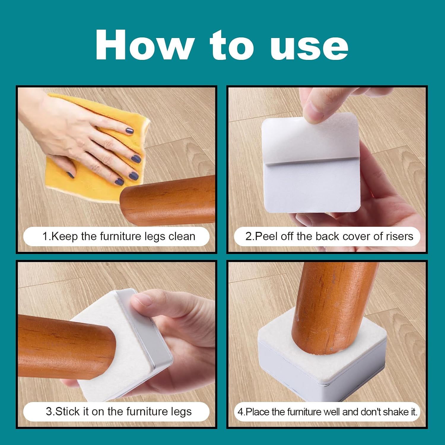 4-Pack White Square Furniture Risers (2.36x2.36x1.18 Inch) - Self-Adhesive Height Extenders with Felt Pads for Tables, Beds & Cabinets