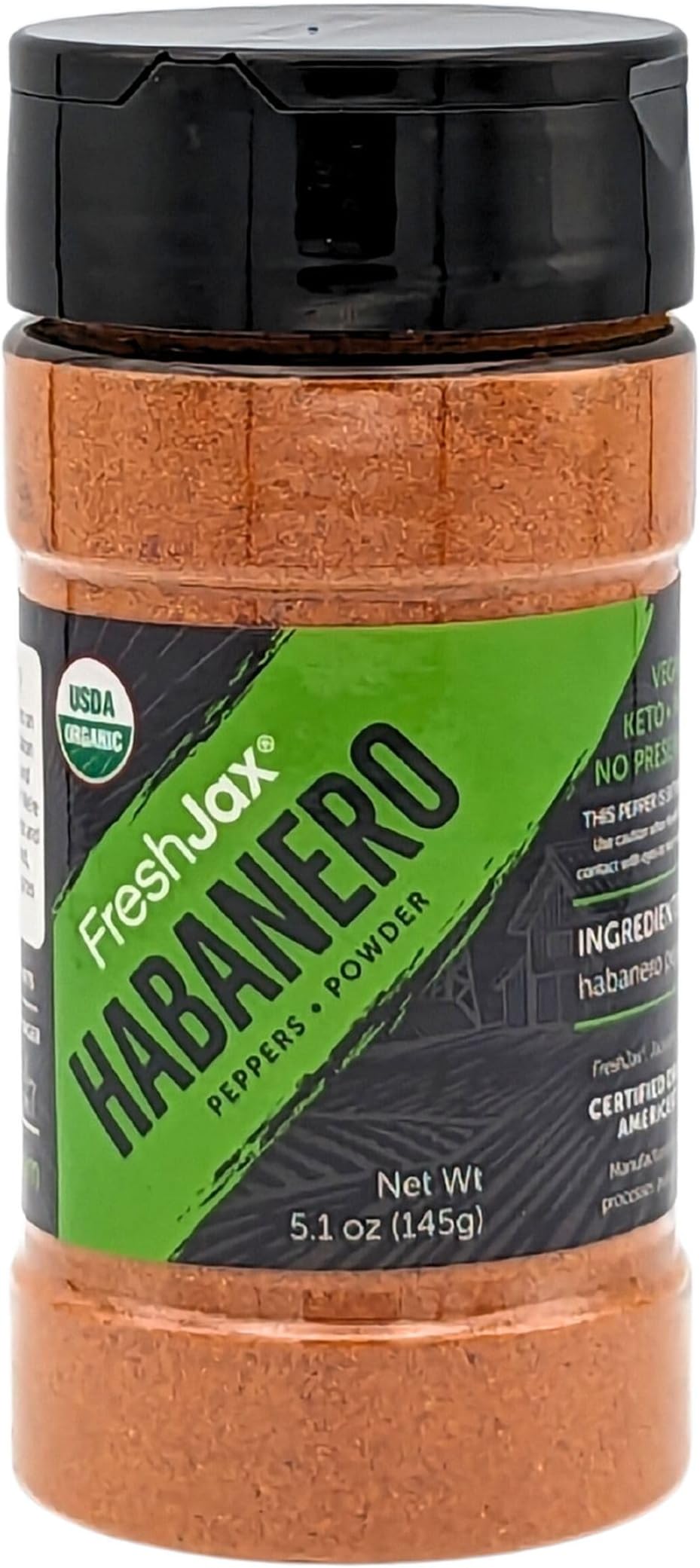FreshJax Organic Habanero Pepper Powder (5.1 oz Bottle) Non GMO, Gluten Free, Keto, Paleo, No Preservatives Habanero Seasoning | Handcrafted in Jacksonville, Florida