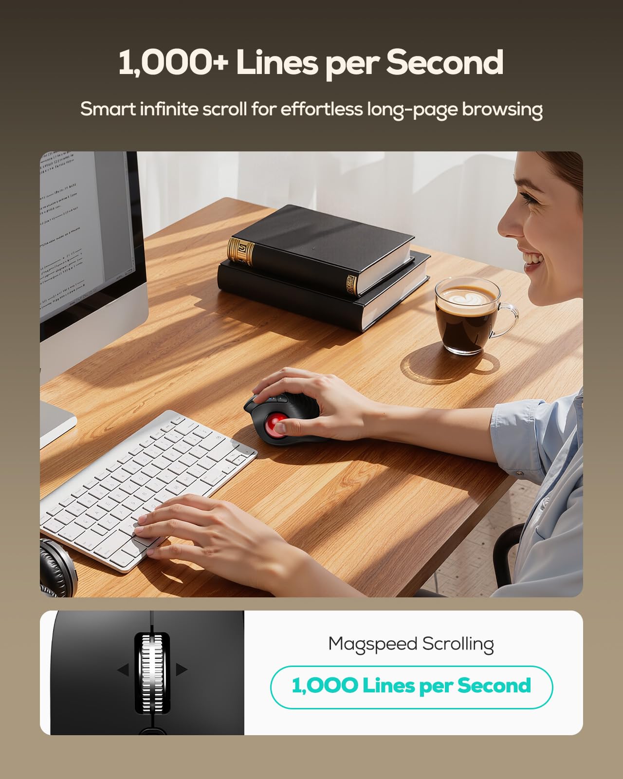 Nulea M514 Souris Trackball Verticale, Ergonomique sans Fil à Contrôle du Pouce, Cliques Silencieux, Connexion 3 Appareils (Bluetooth & USB), Rechargeable pour PC/Mac/Laptop/Tablet