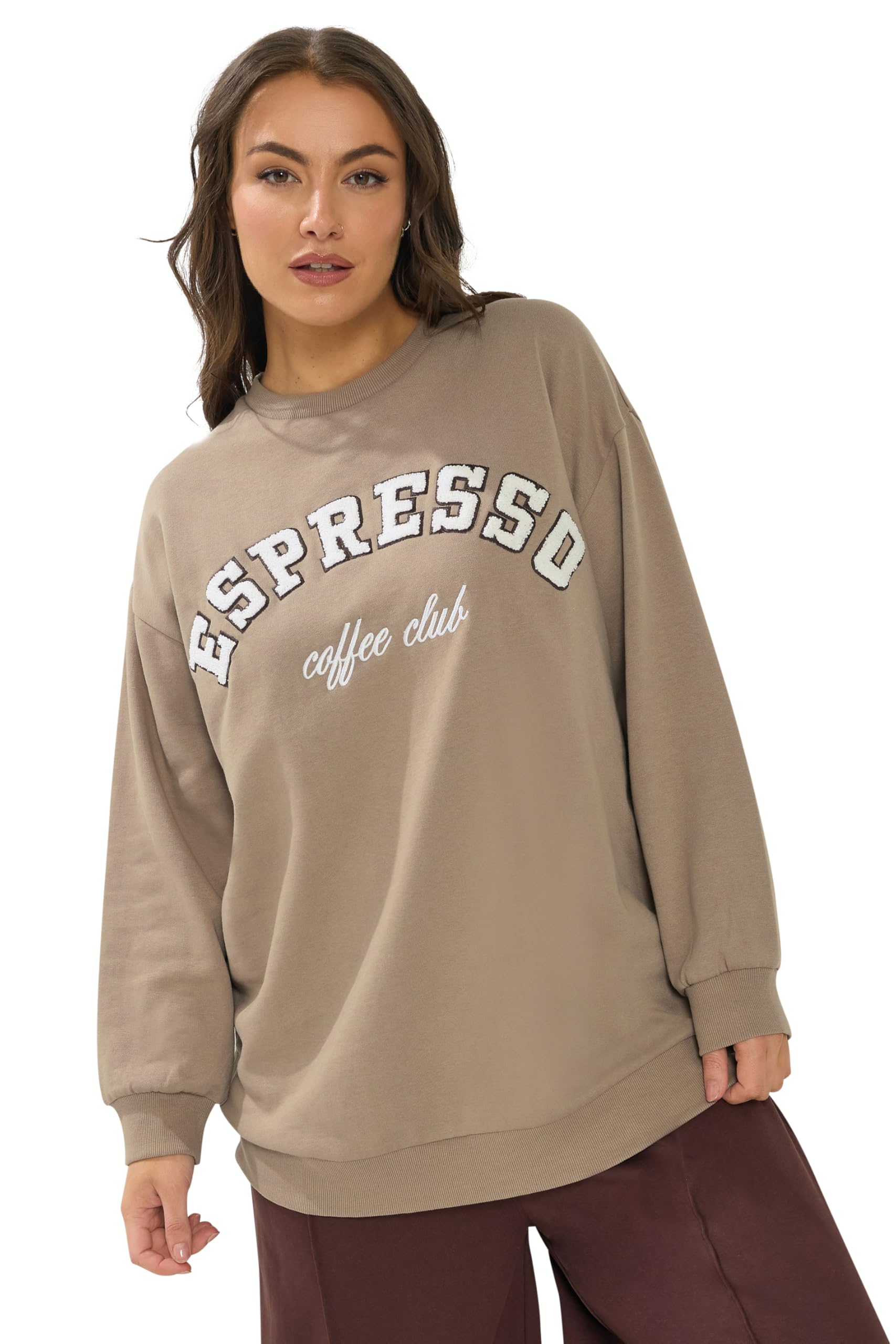 Yours Women's Light Brown 'Espresso' Slogan Sweatshirt In | Size: 22-24