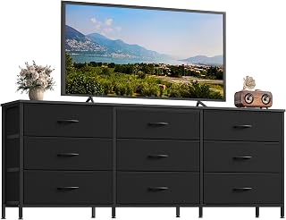 SONGMICS BELLAH Collection - Dresser for Bedroom, TV Stand for TVs Up to 70 Inches, Chest of Drawers for Living Room, Closet, Steel, 9 Drawers, Modern, Ink Black ULGS233BH02S