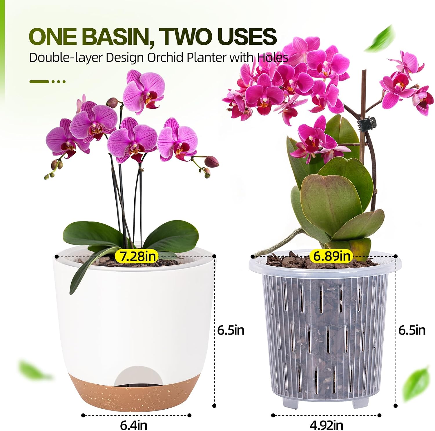 7.2 Inch Self Watering Orchid Pots for Indoor Plants,Macetas para Orqudeas,Flower Pots for Indoor Plants with Holes(White)