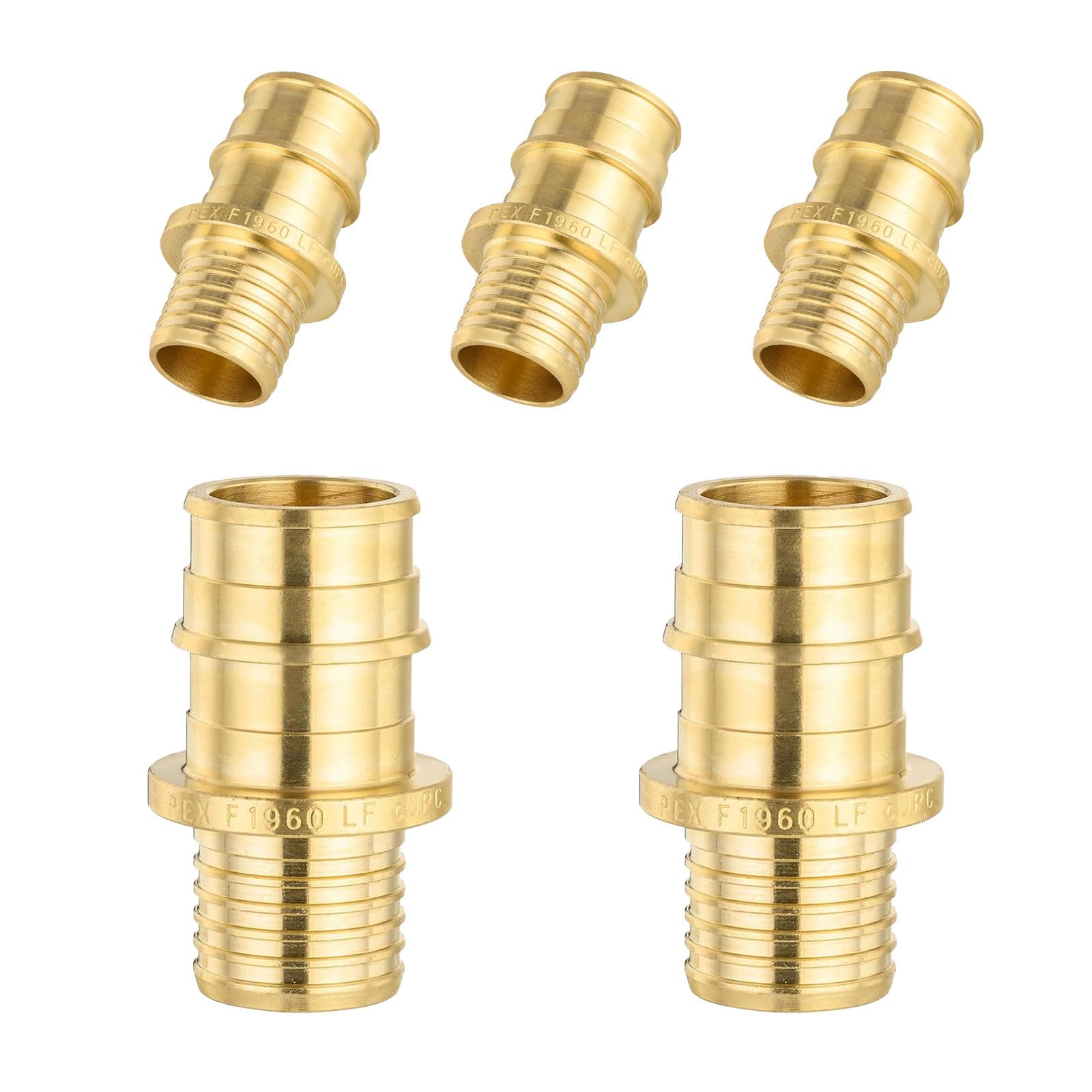 Paquete de 5 accesorios de expansión Foskan PEX-A, acoplamiento de transición de polibutileno de 0.5 pulgadas x 0.5 pulgadas con anillos, para conexiones de sistema de tubos de expansión