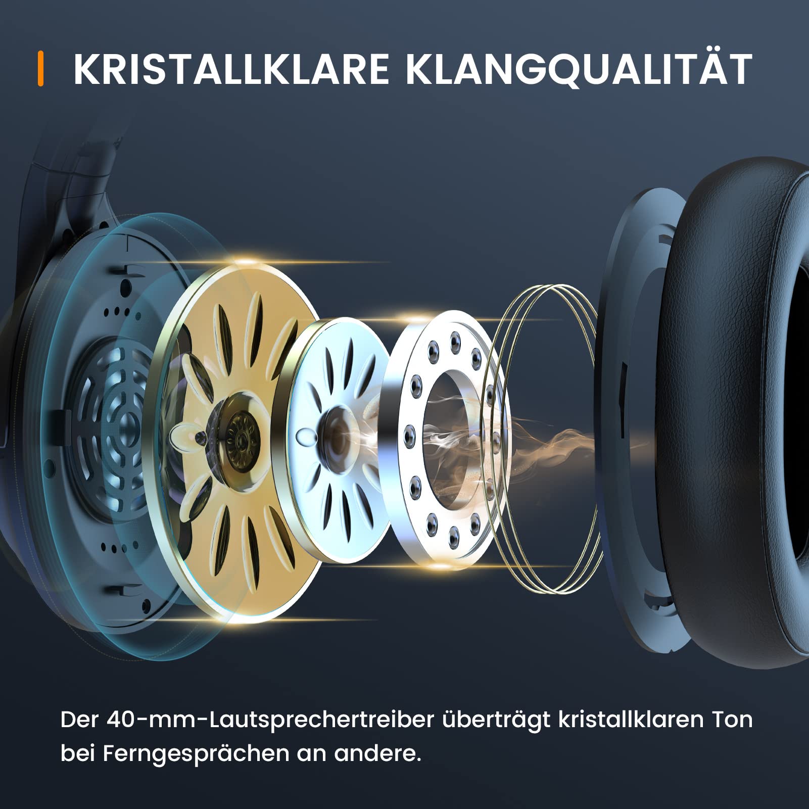 EKSA H6 Bluetooth Headset mit Mikrofon & USB Dongle [55 Stdn & 10M Reichweite] Wireless PC Headphones mit AI Rauschunterdrückung Mic, Over Ear Headset für Business/Büro/Zuhause/Teams