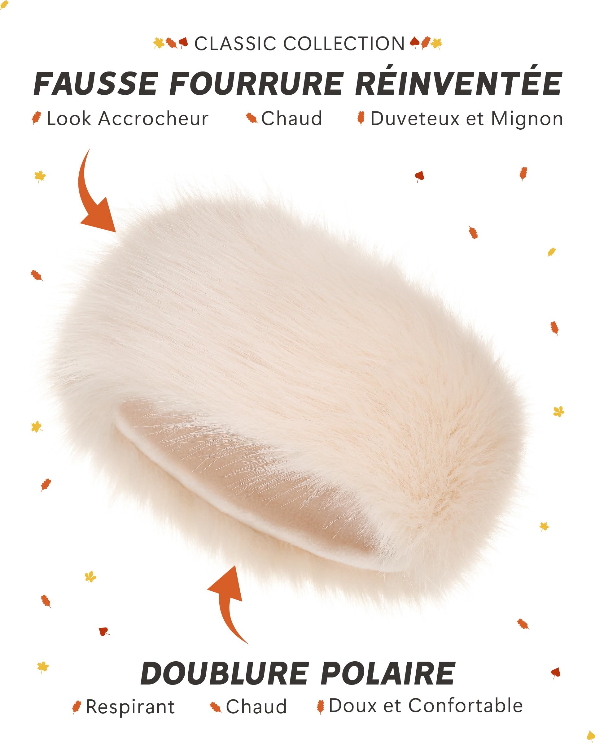 Futrzane Classic Bandeau - Bandeau Fourrure pour Femme - Chaud Bandeaux Hiver - Taille L (Écru Classic)