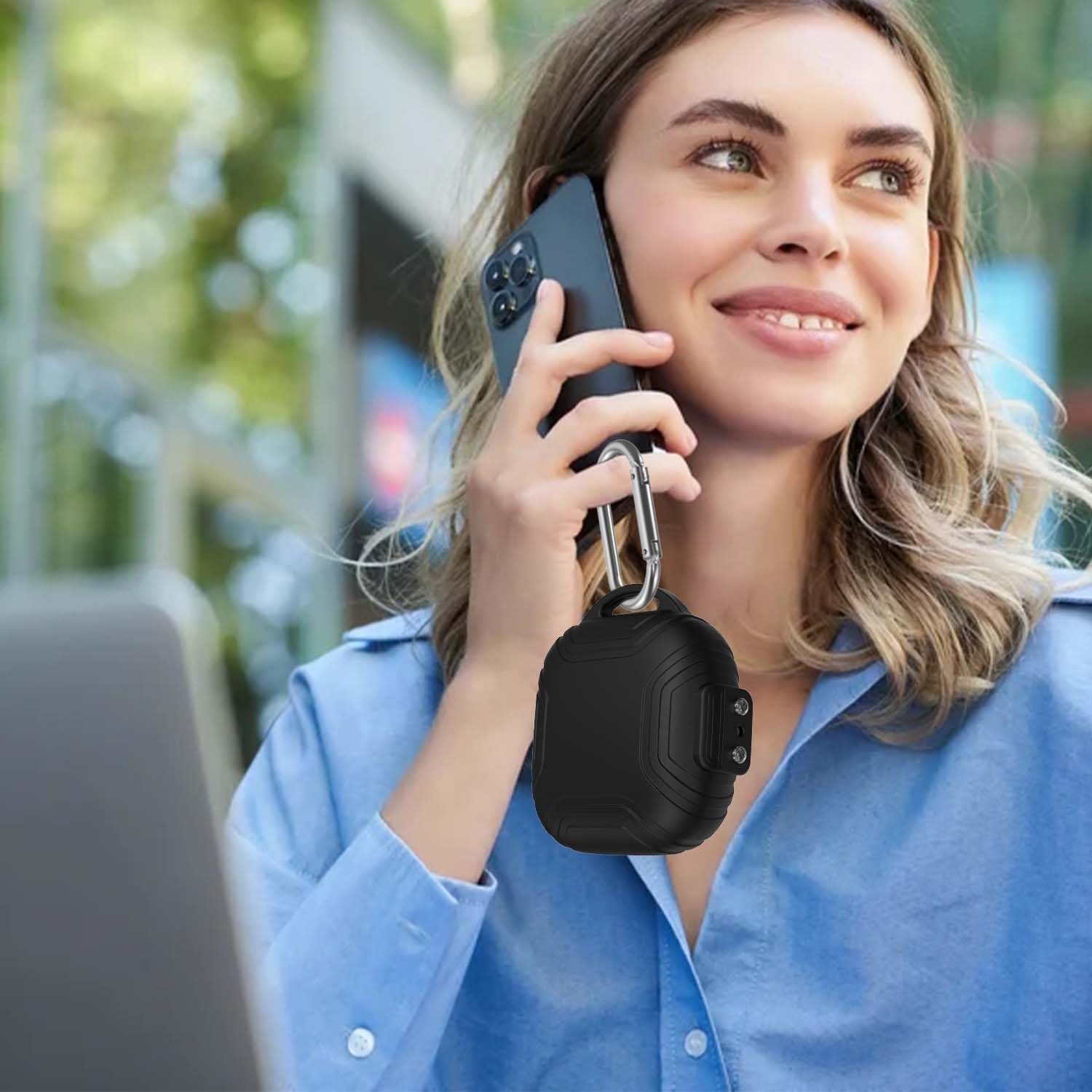 [Secure Lock] Case for Shokz OpenFit Air T511 Open-Ear Headphones, Silicone Anti-Slip Anti-Scratch Protective Cover for Shokz OpenFit Air T511 Case Earbuds Charging Case with Carabiner (Black) - Image 6