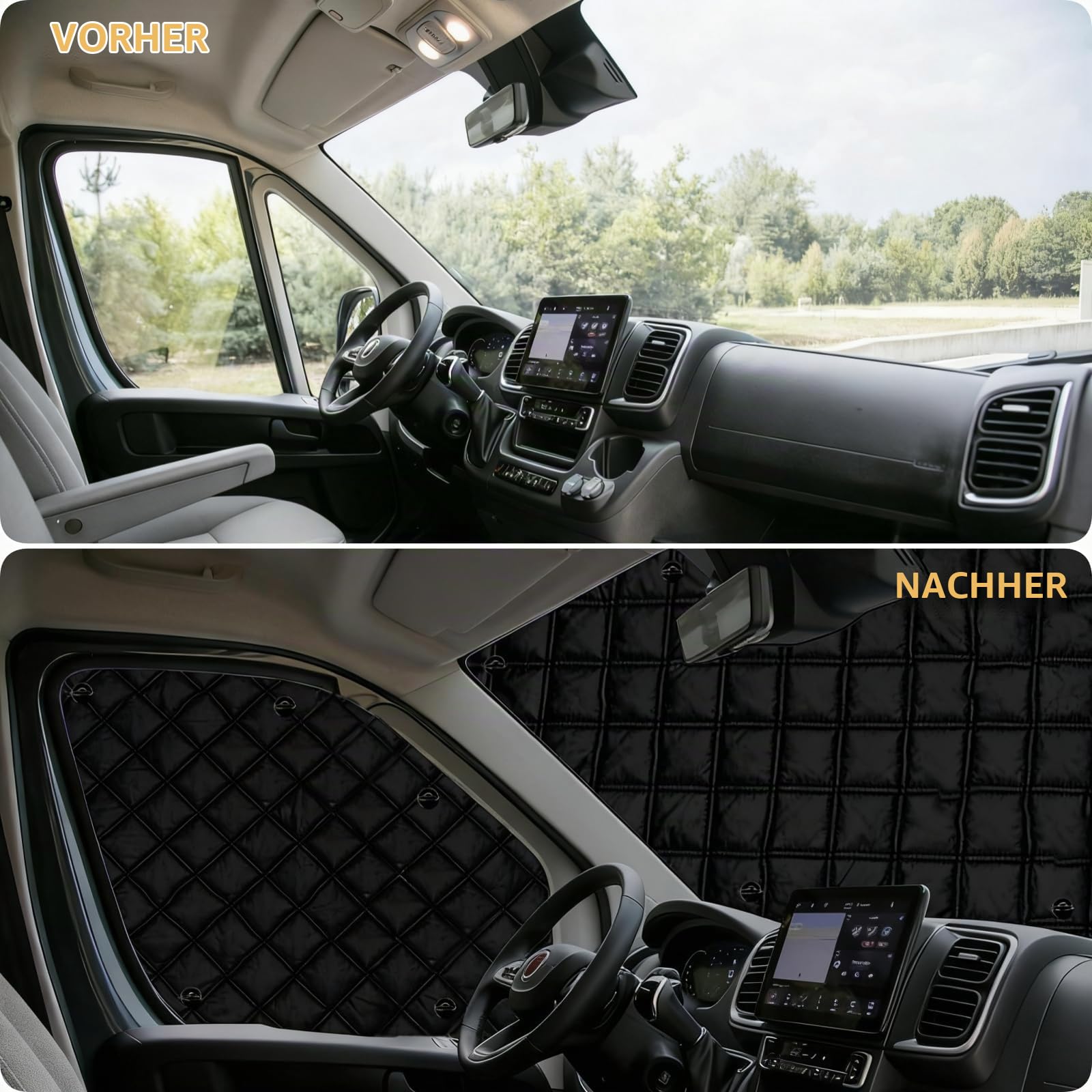 Sonnenschutz Auto Frontscheibe für FIAT Ducato Wohnmobil Interne Thermomatten Verdunkelung Sichtschutz UV-Schutz Frontscheibenabdeckung für Peugeot Boxer und Citroën Jumper 2006-2025