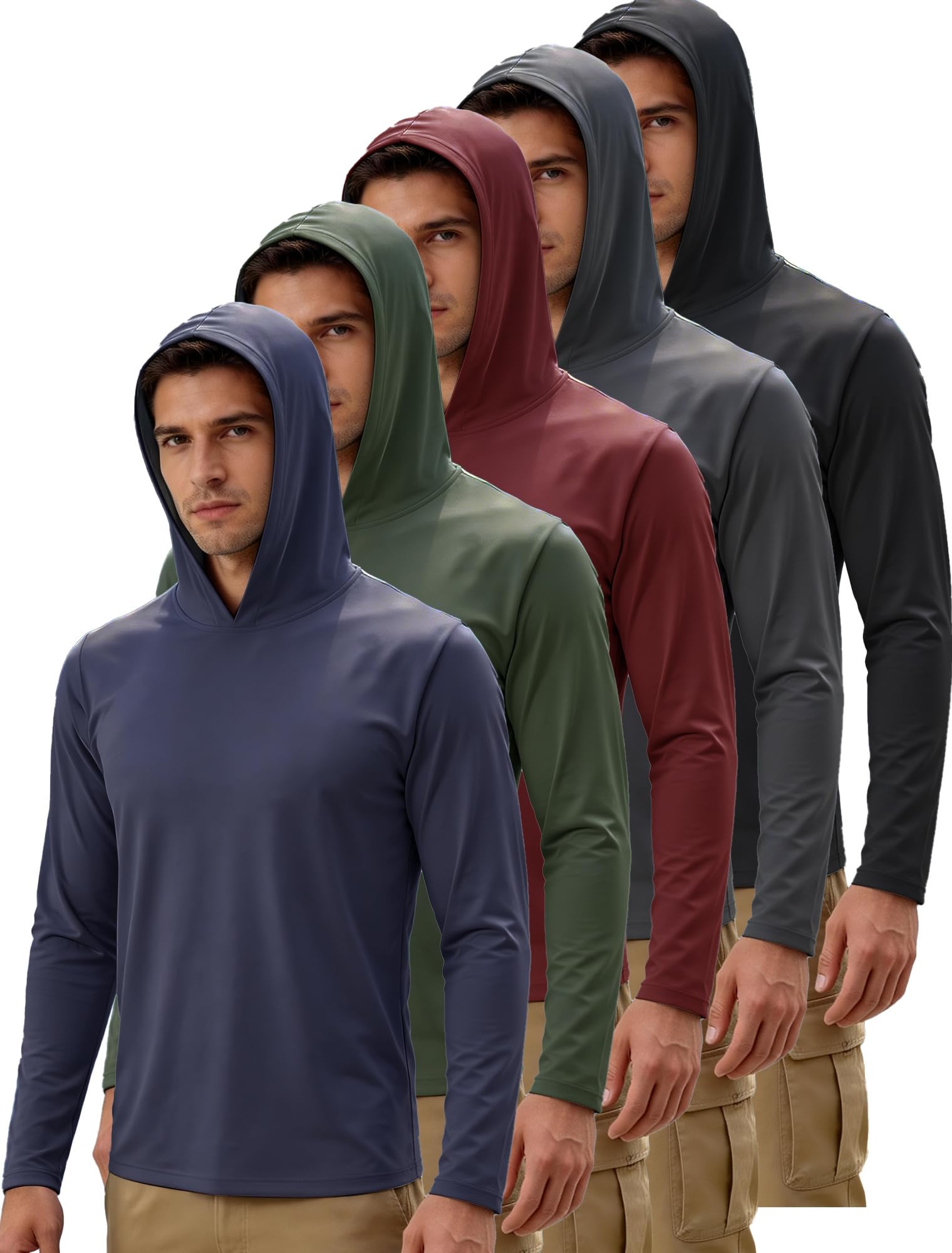 5 Pack Sun Hoodie Mens Long Sleeve UV Protection SPF Lightweight Quick Dry Athletic Fishing Outdoor Hiking Rash Guard-image-24