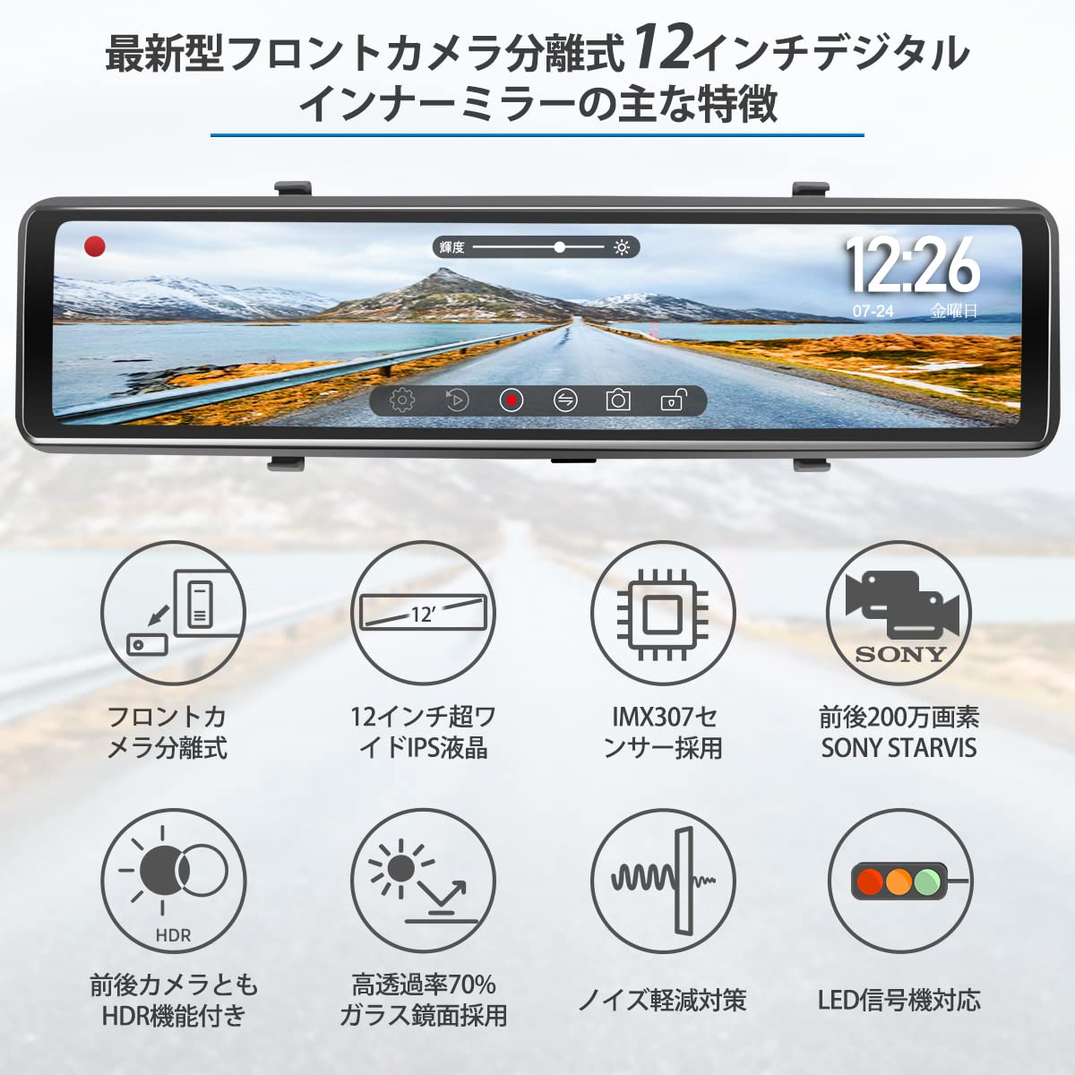Amazon.co.jp: 15m配線 ドライブレコーダー ミラー 前後カメラ 2
