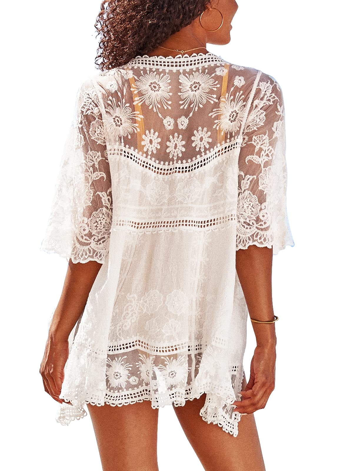 CUPSHE Women's Embroidery Kimono Cover Up Flared Sleeve Loose Waisted Beachwear