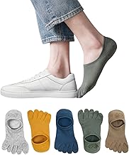 Yazon Men's 5-Toe Socks, For Summer, Ankle Socks, Cotton, Mesh, Five-Toe Socks, Men's, Summer, Foot Cover, Non-slip, Short Socks, Summer, Breathable, Antibacterial, Men's, Sports, 5-Toe Socks, Stylish, Shallow Shoes, 5-Pair Set, 9.4 - 10.6 inches (24 - 27