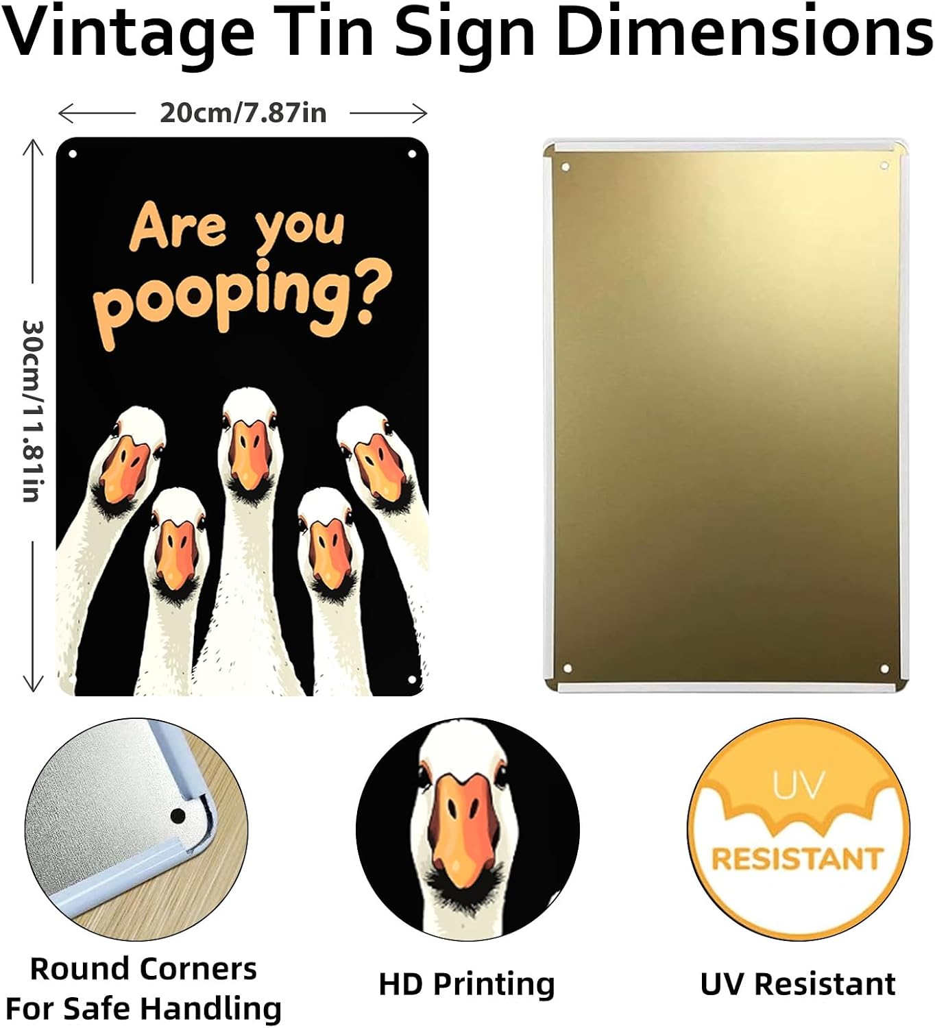 Vintage Duck Tin Signs, "Are You Pooping?" Funny Bathroom Wall Art, Bathroom Wall Decor for Animals & Duck Lovers 8 x 12 Inch image 2