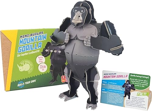 Miniatura 8 de Build Your Own Moving Mountain Gorilla - Acción de golpear el pecho con lengüeta elástica, kit de manualidades de cartón respetuoso con el medio