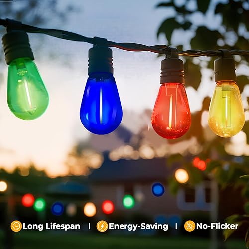 Miniatura 5 de Paquete de 24 bombillas LED S14 de colores para tiras de luces al aire libre, bombillas de repuesto inastillables de 1 W para luces de patio,