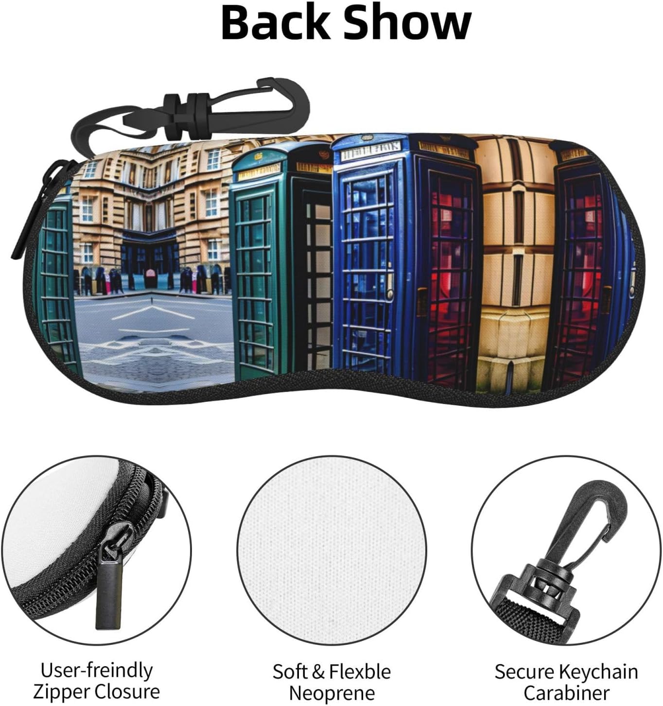 british phone booth print Glasses storage box Sunglasses soft bag Zipper Travel accessories lightweight, Black image 4