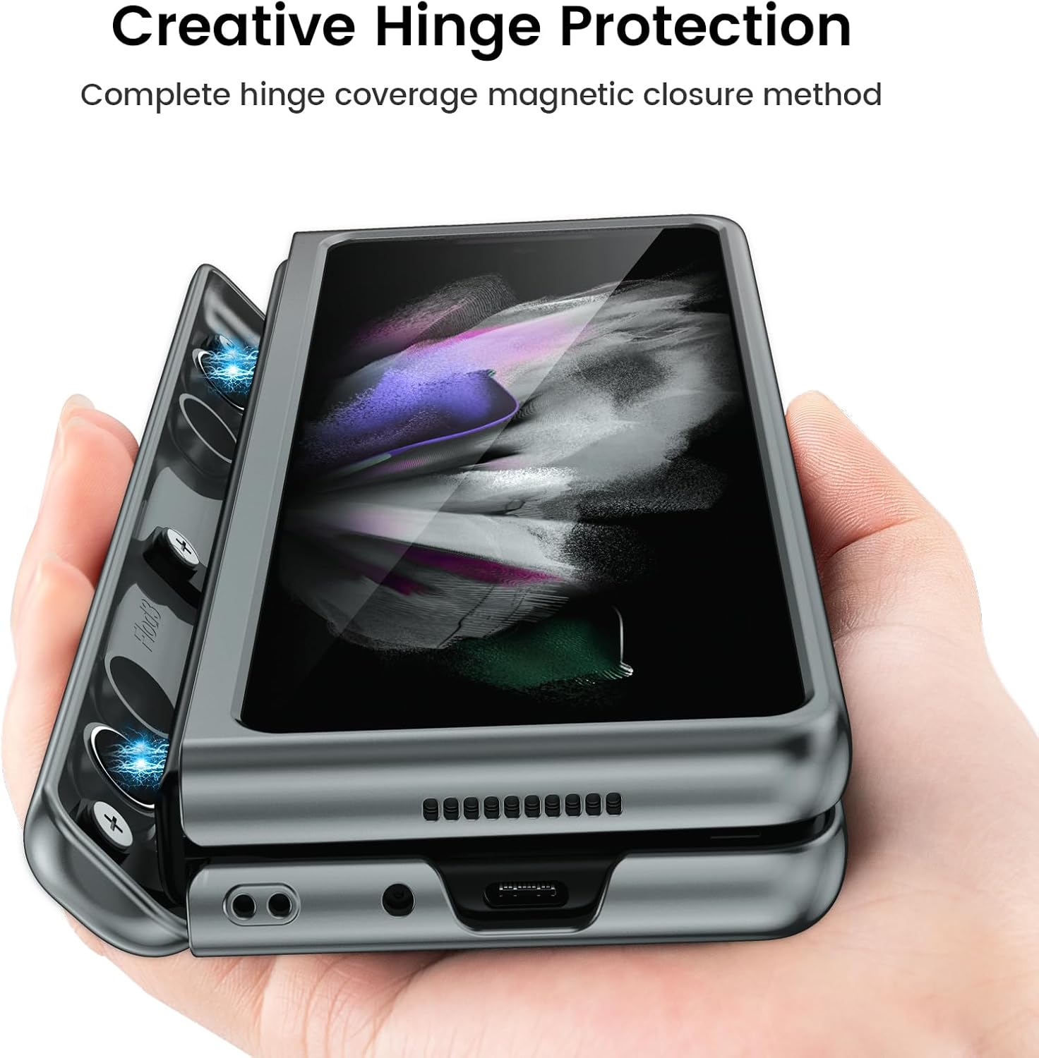 Ruky for Galaxy Z Fold 3 Case Hinge Coverage Protection, Full Body [with Built-in Screen Protector] Hard PC Ultra-Thin Shockproof Protective Phone Case for Samsung Galaxy Z Fold 3 - Light Sliver