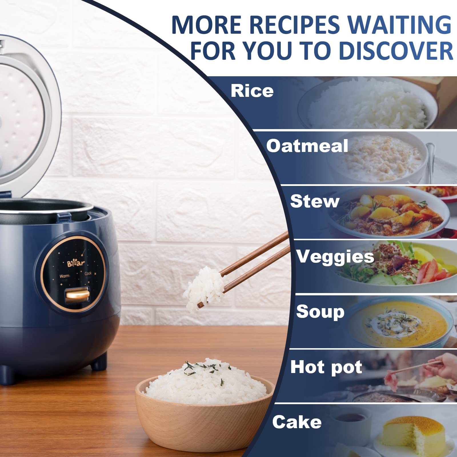 BEAR Rice Cooker 2 Cups Uncooked(4Cups Cooked), Small Rice Cooker