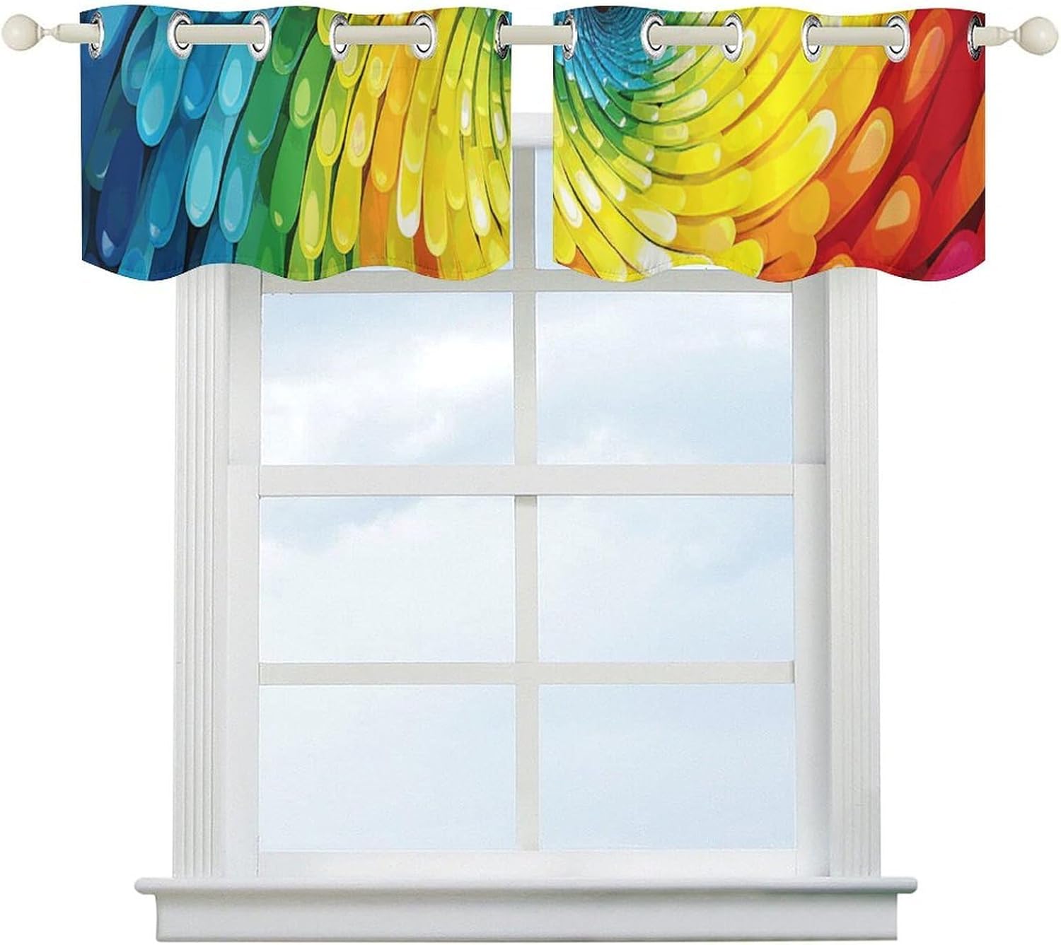 Rainbow Swirl Valances for Window 2 Panels. Light Filtering Curtains Farmhouse Short Small Valance.Modern Curtains for Windows Living Room Kitchen Over Sink.