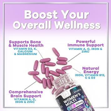 Multivitamin For Women - Complete Daily Woman's Multivitamins with Biotin, Calcium, Folic Acid, Iron, Zinc, Vitamin A, C, D, E & B Vitamins, Women's Hair Skin and Nails Supplements - 60 Softgels