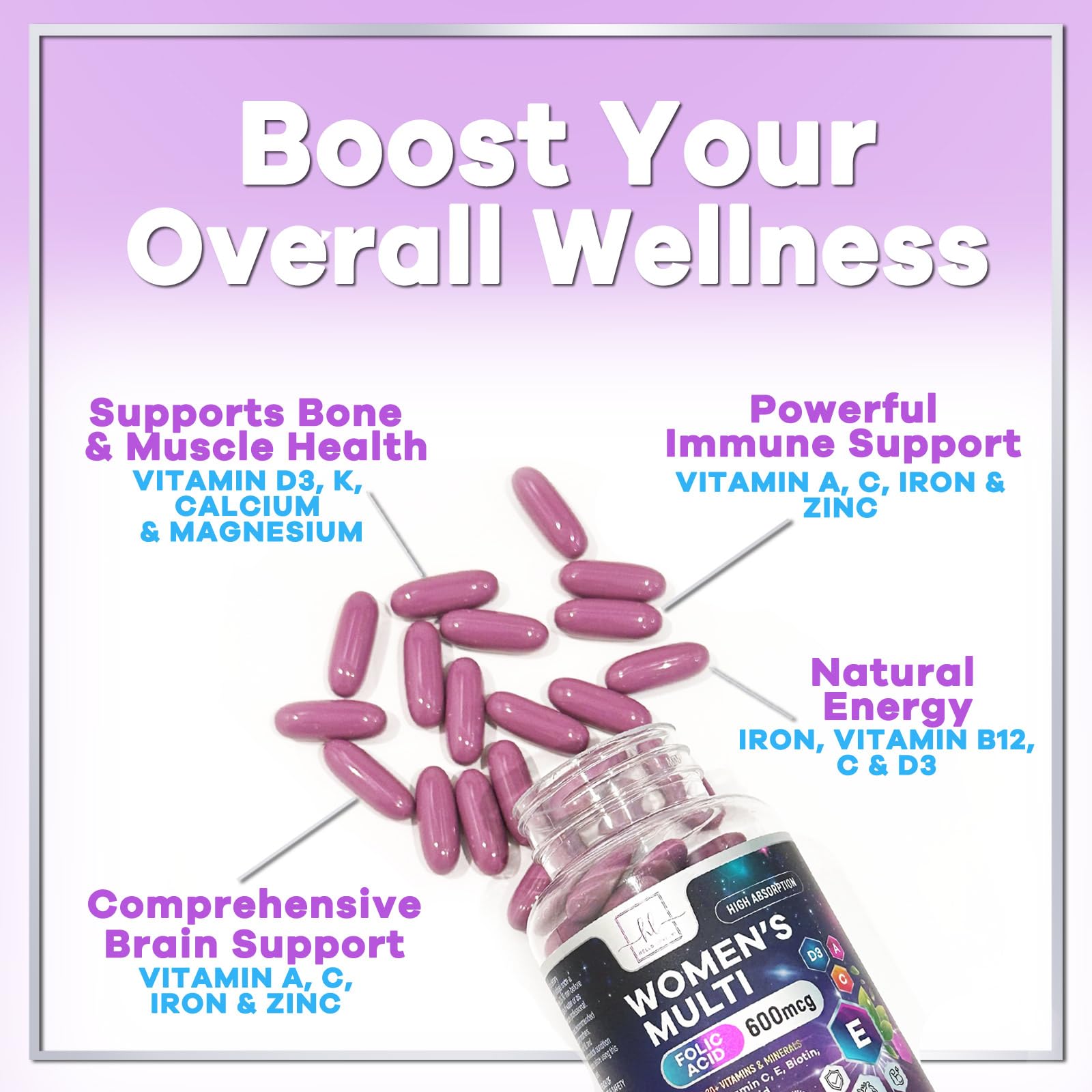 Multivitamin For Women - Complete Daily Woman's Multivitamins with Biotin, Calcium, Folic Acid, Iron, Zinc, Vitamin A, C, D, E & B Vitamins, Women's Hair Skin and Nails Supplements - 120 Softgels — Amazon image 5