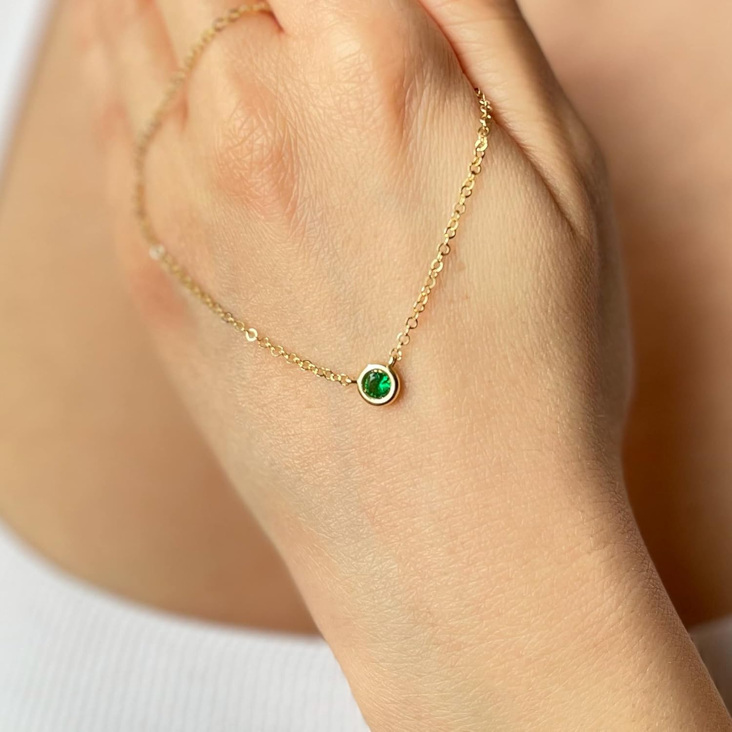 14k Gold Round Solitaire Diamond Choker Pendant Gemstone Necklace for Women Girls, Birthstone Necklace, Fine Jewelry Gift for Birthday Mother’s Day Christmas Wedding