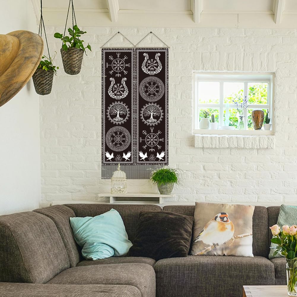 Lot De 2 Tapisseries Arbre De Vie Viking Avec Dragon – Déco Murale Verticale, Franges Bohèmes, Pour Chambre Et Salon