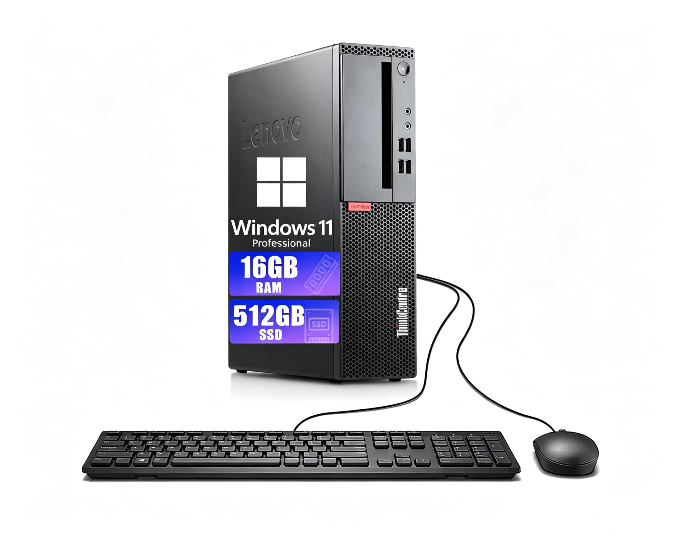 Lenovo ThinkCentre M710s SFF Ordinateur de bureau, Intel Core i7-7700T, 16 Go de RAM, SSD 512 Go, WiFi, Bluetooth, clavier QWERTY américain, Windows 11 Pro (reconditionné)