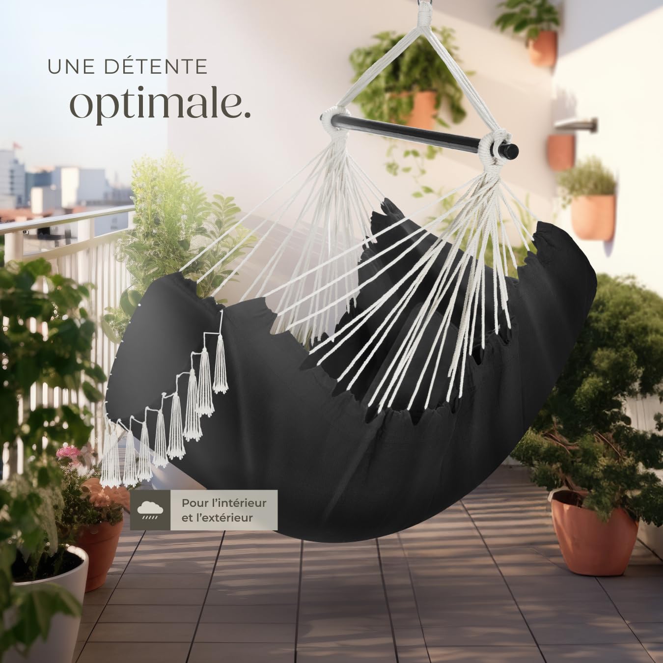 tectake® Fauteuil Suspendu Hamac Intérieur & extérieur, Fauteuil Relax, Fauteuil de Lecture 1 Place Balancelle, 2 Coussin Chaise Inclus Decoration Salon cocooning Jardin