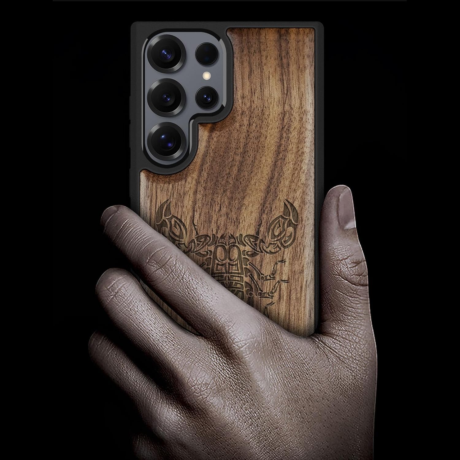 Carveit Magnetic Wooden Case for Samsung Galaxy S25 Ultra Case 2025, TPU Shockproof Cover & Wood Artisan Engraved, Compatible with MagSafe Wireless Chargers (Tribal Scorpion) Walnut