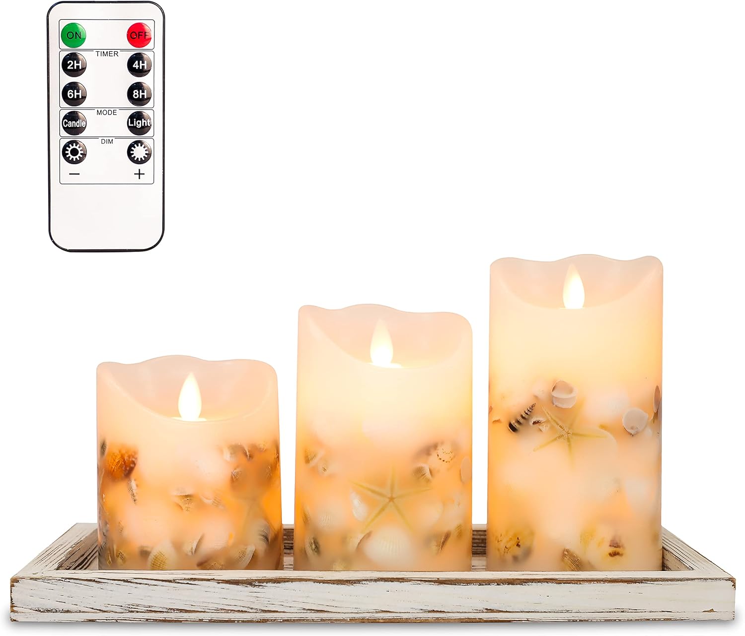 SILVERSTRO LED Flameless Candles (D 3.25" x H 4" 5" 6") with Candleholder, Nautical Theme Shell Embedded Candles with Remote, Battery Operated Candles for Party Wedding Christmas Decor : Tools & Home Improvement