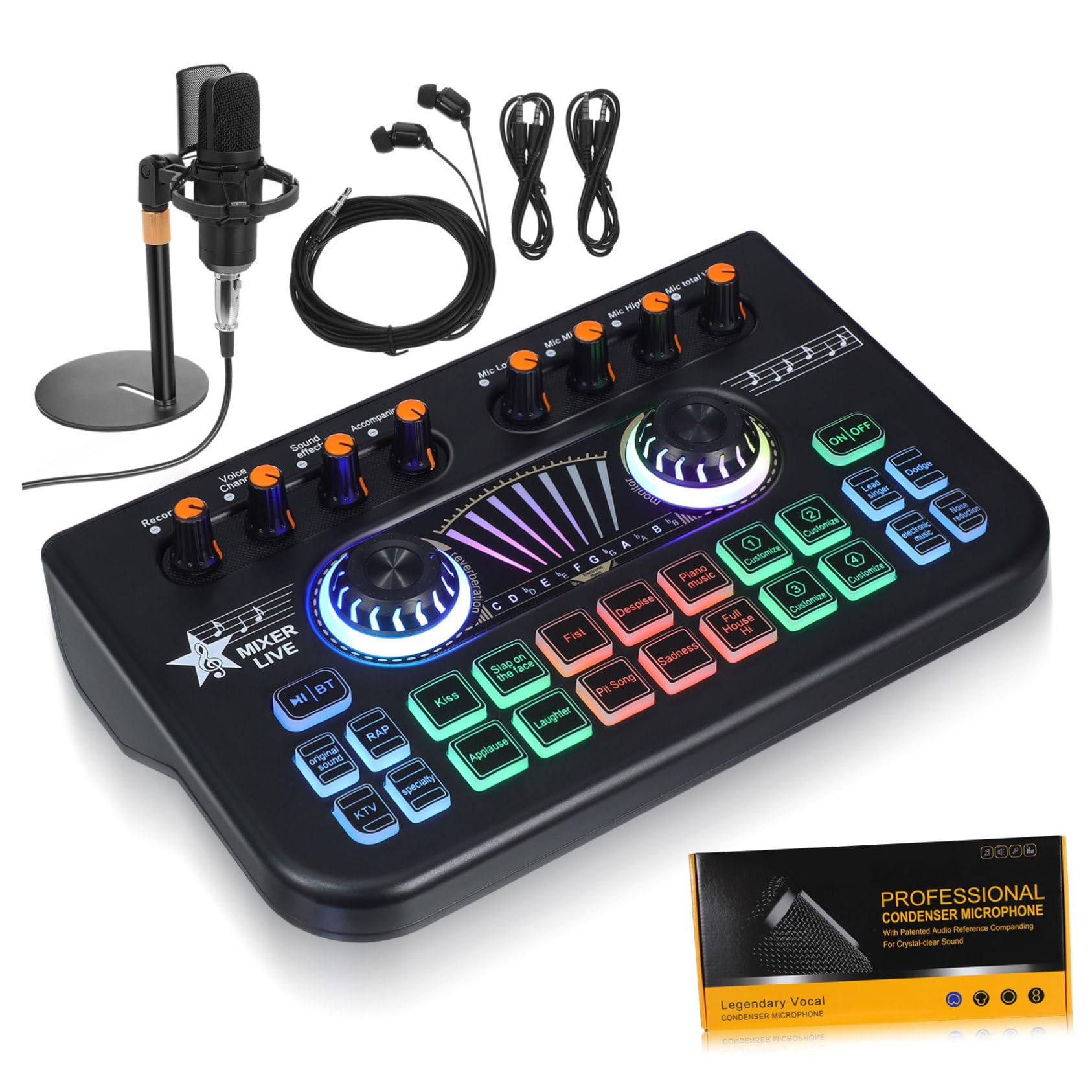 Tarjeta de sonido para grabación Artibetter, mezclador multicanal USB para podcasts y PC gaming 8