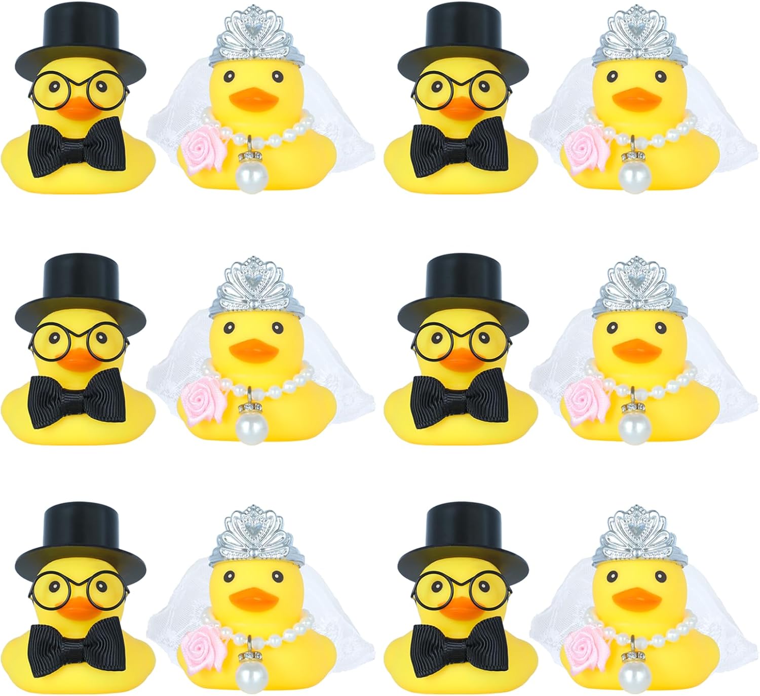 12-Piece DIY Mini Rubber Duck Set for Bride and Groom - Funny Wedding Ducks for Car Ornament & Home Decor - Tiny Rubber Duck Gifts for Newlyweds, Couples, Wedding Souvenirs (Includes Instructions)