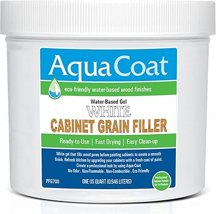Aqua Coat Water Based White Cabinet Wood Grain Filler Gel, Fast Drying, Low Odor White Wood Filler, Premium Cabinet Grain Filler for Upgrades, Repairs & Restorations. (Quart)