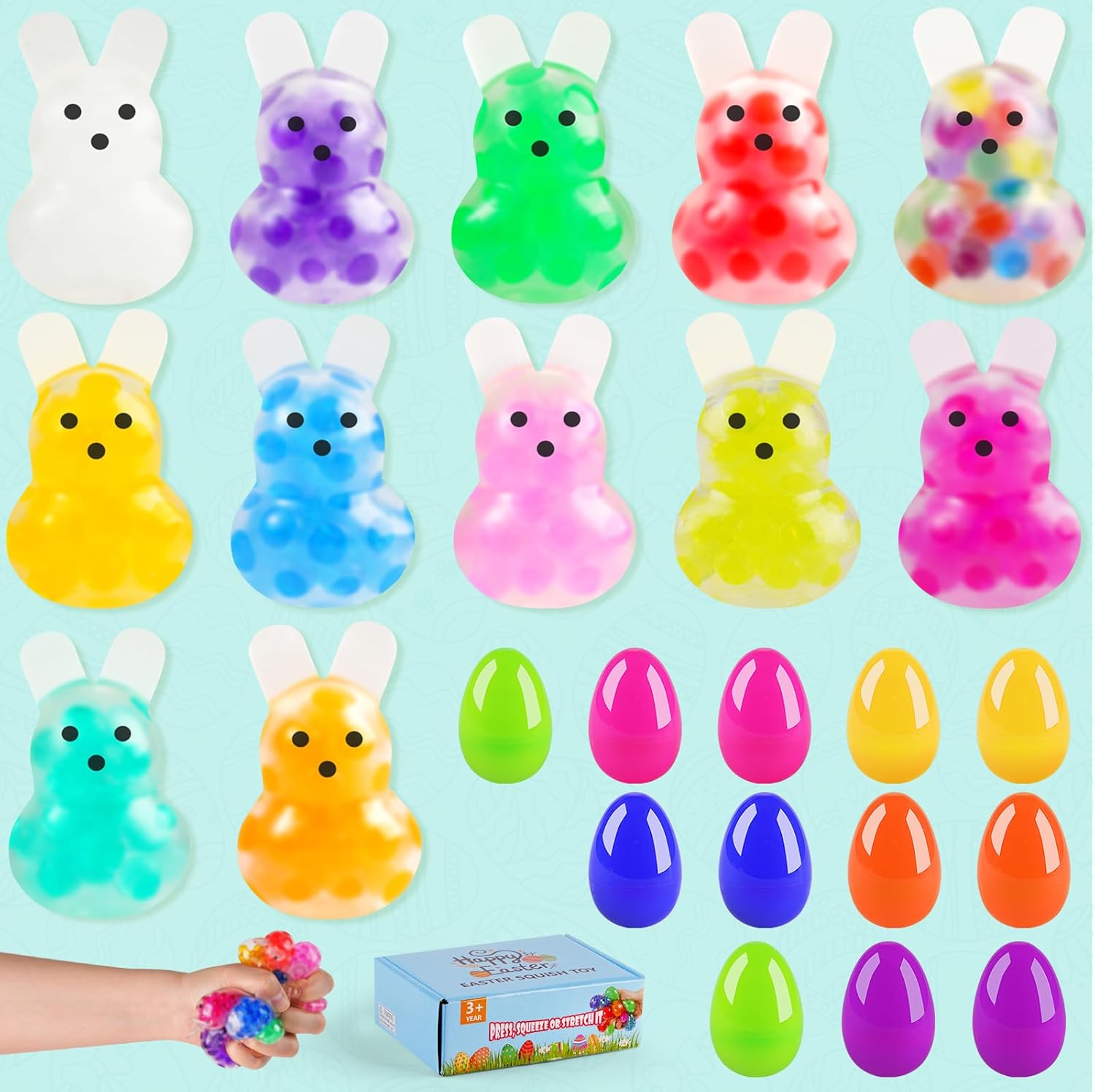 12Packs Easter Bunny Stress Balls with Eggs,Easter Basket Stuffers,Easter Squishy Squeeze Balls Bulk Fidget Toys for Adults,Stress Relief Balls,Easter Gifts Party Favors (Colorful-12) Thumbnail