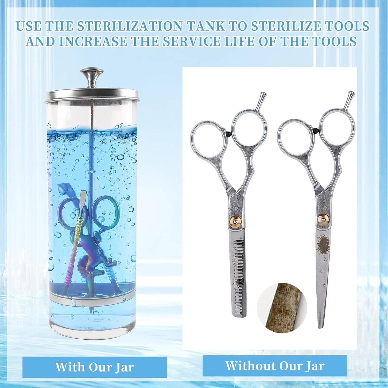 35OZ Barber Jar für Maniküre- und Pediküre-Werkzeuge, Friseurwerkzeuge mit abnehmbarem Siebtray，Desinfektionsmittelglas groß für Nagelwerkzeuge, Barber Shop & Spa Implements (1035 ml)